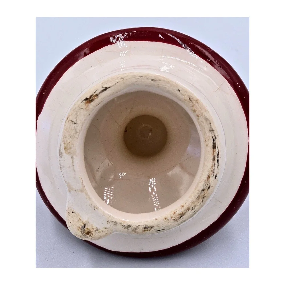 Vintage Burgundy Red and Cream Ceramic Teapot Canister Replacement Lid